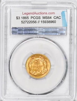 image for: $3 1865 PCGS MS64 CAC