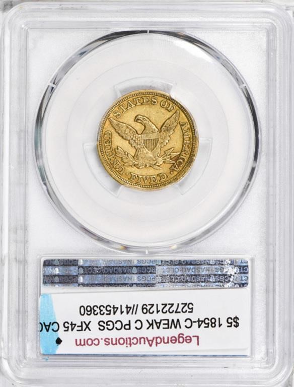 image for: $5 1854-C WEAK C. PCGS  XF45 CAC