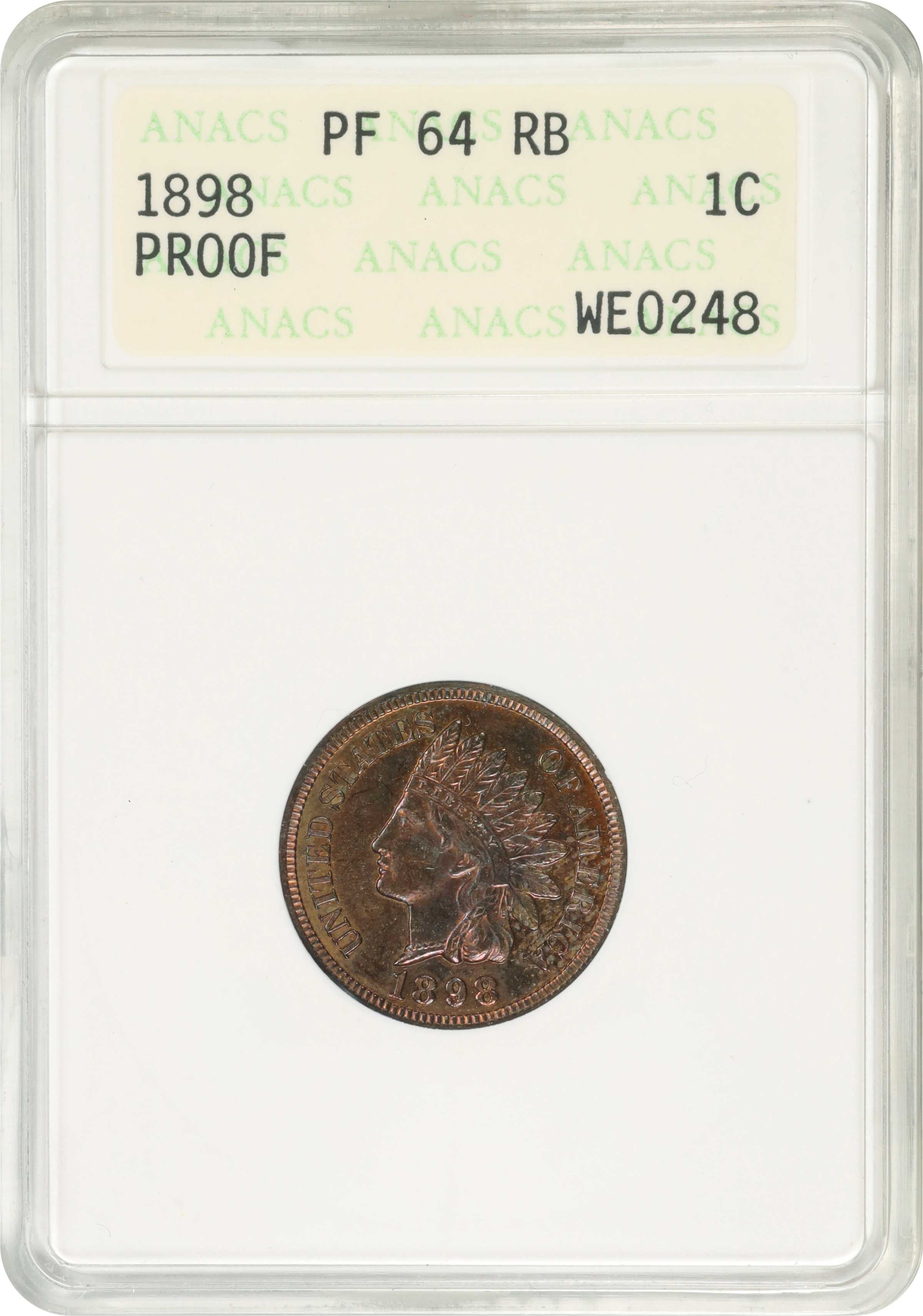 image for: 1898 Indian Cent. Proof-64 RB (ANACS). OH.