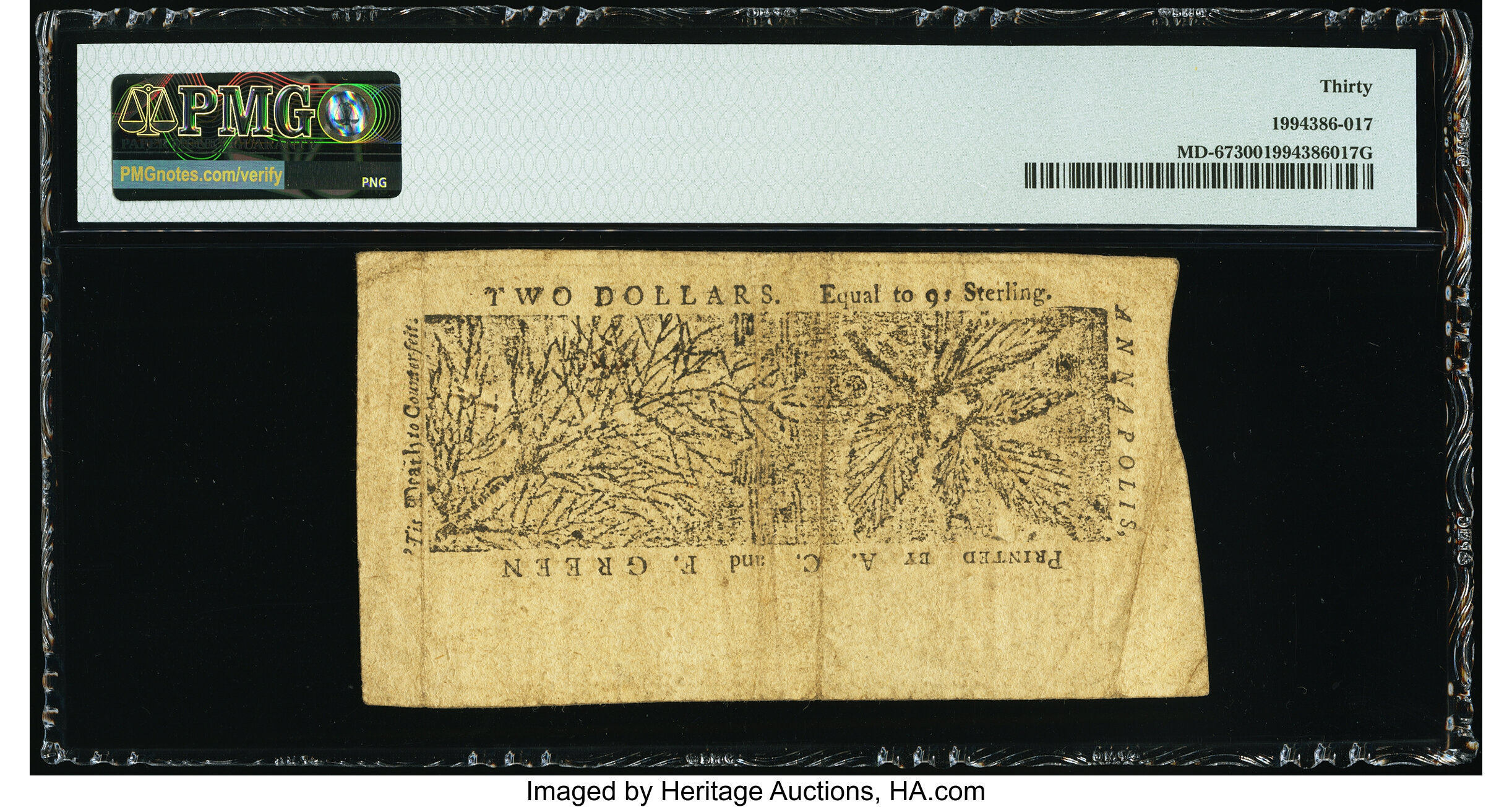 image for: Maryland April 10, 1774 $2 PMG Very Fine 30....
