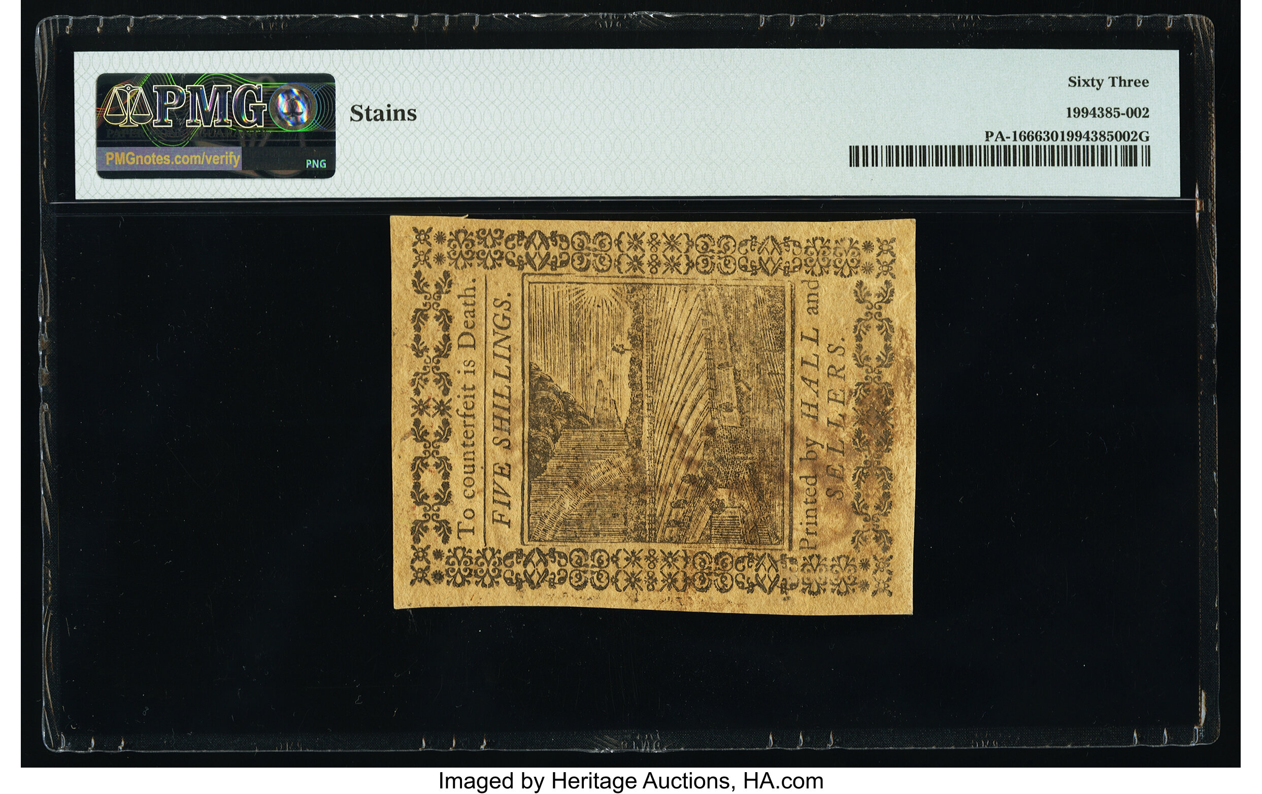image for: Pennsylvania October 1, 1773 5s PMG Choice Uncirculated 63....