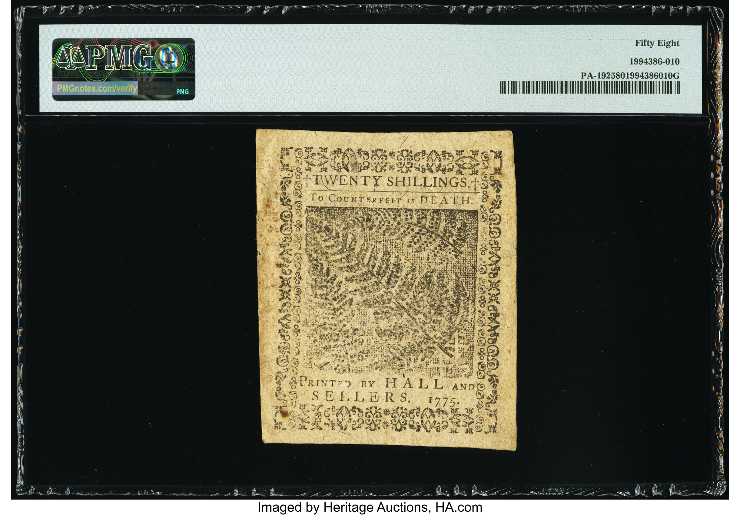 image for: Pennsylvania October 25, 1775 20s PMG Choice About Unc 58....