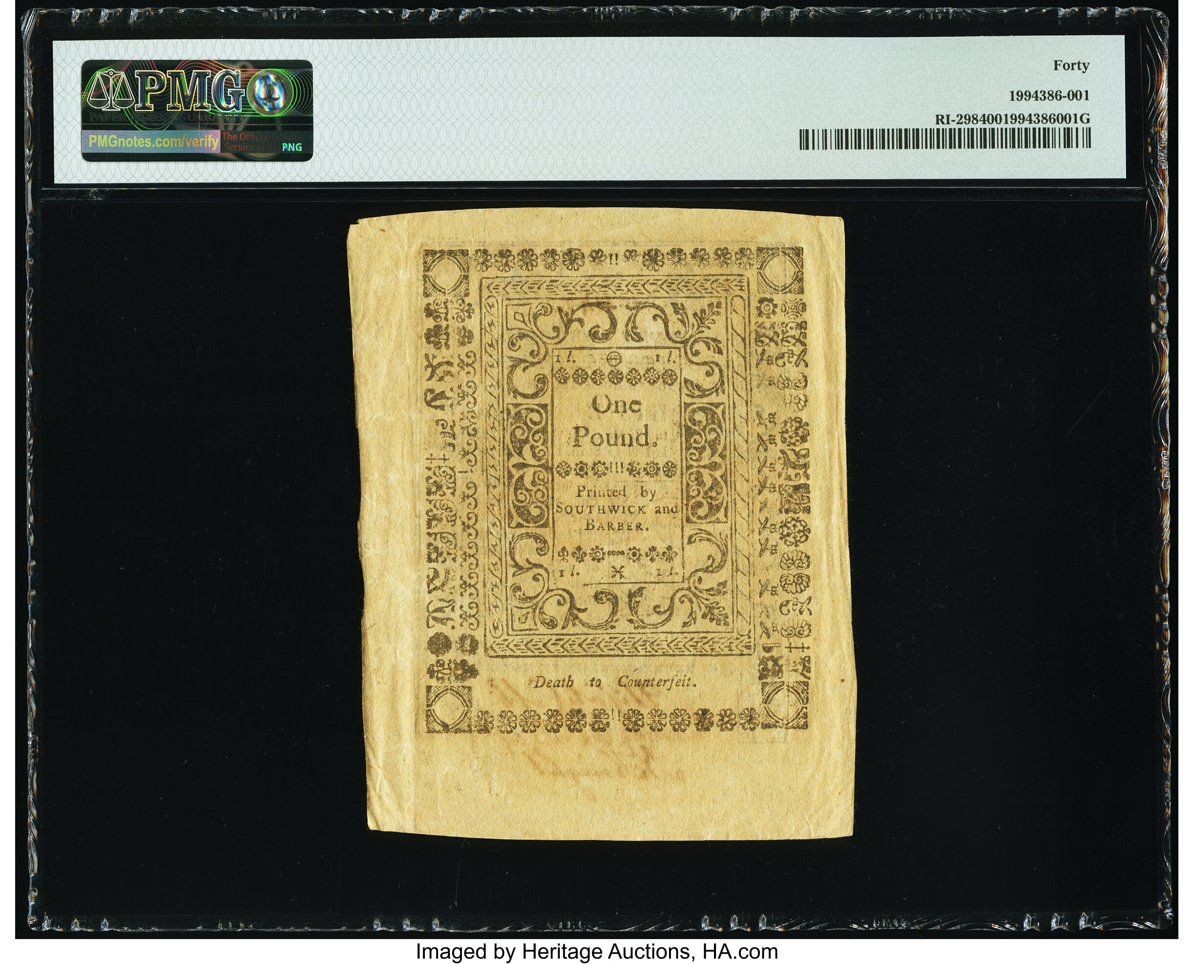 image for: Rhode Island May 1786 20s PMG Extremely Fine 40....