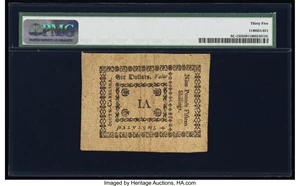 image for: South Carolina October 19, 1776 $6 PMG Choice Very Fine 35....
