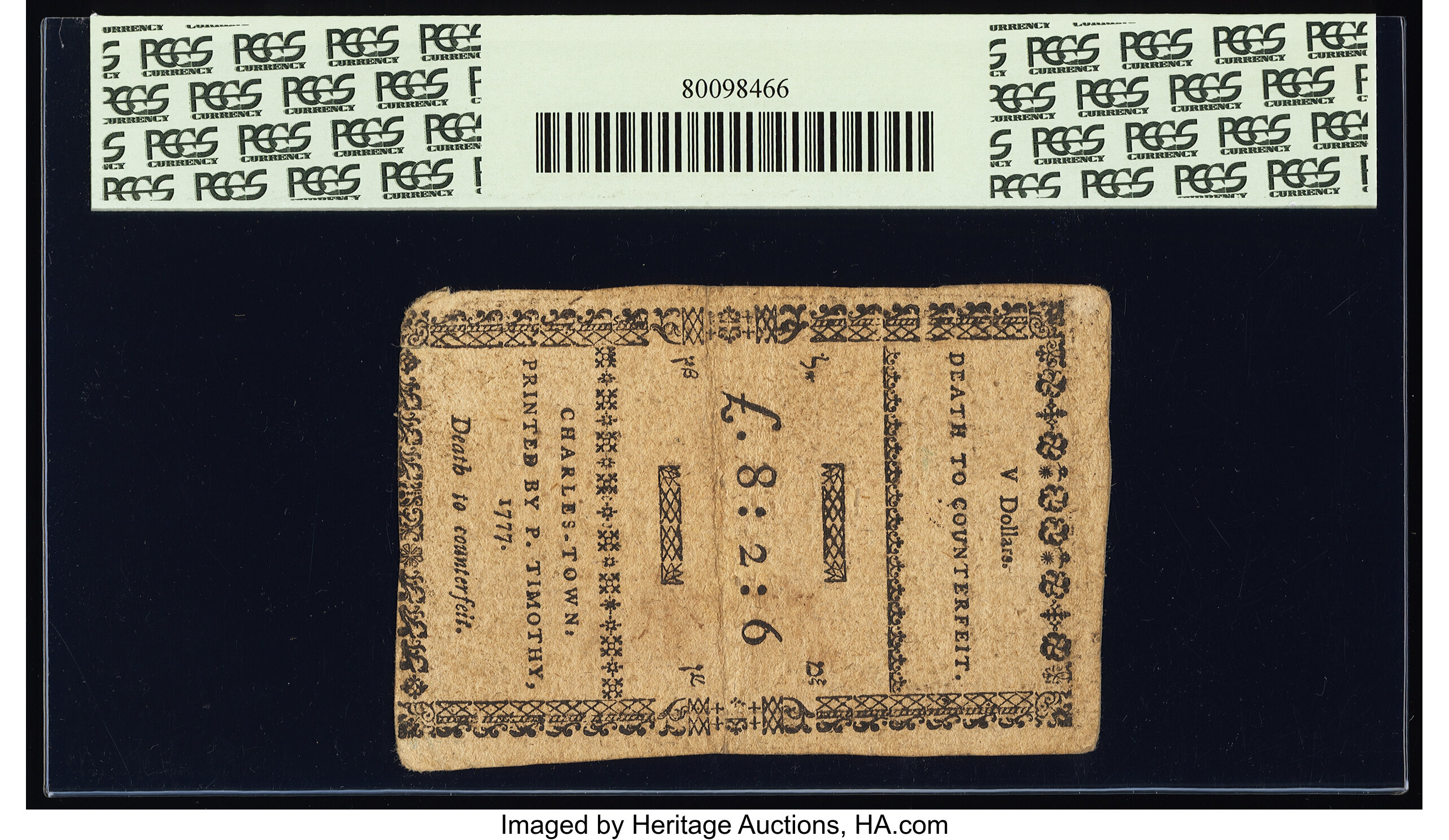 image for: South Carolina December 23, 1776 $5 PCGS Apparent Extremely Fine 40....