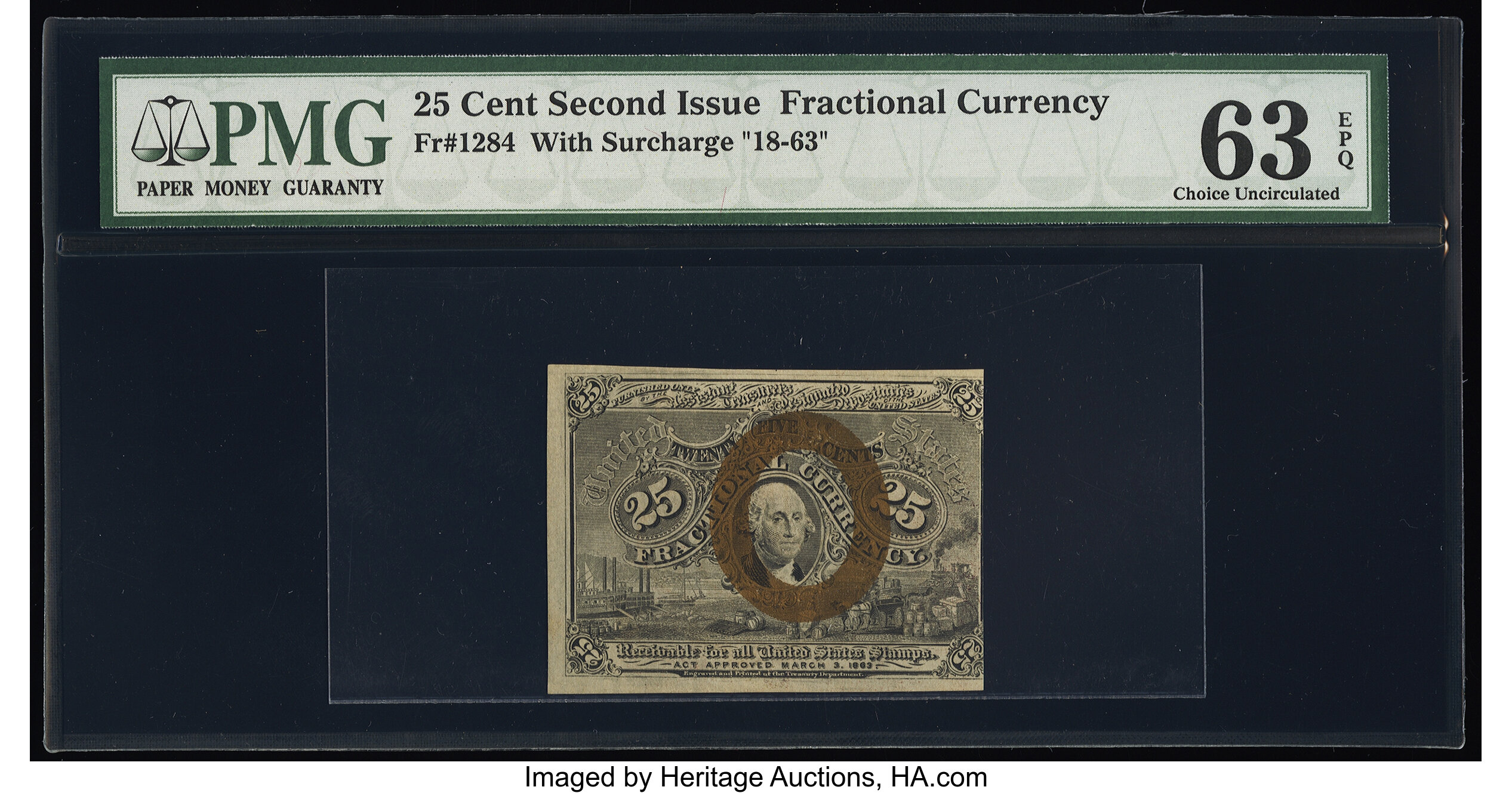 image for: Fr. 1284 25¢ Second Issue PMG Choice Uncirculated 63 EPQ....
