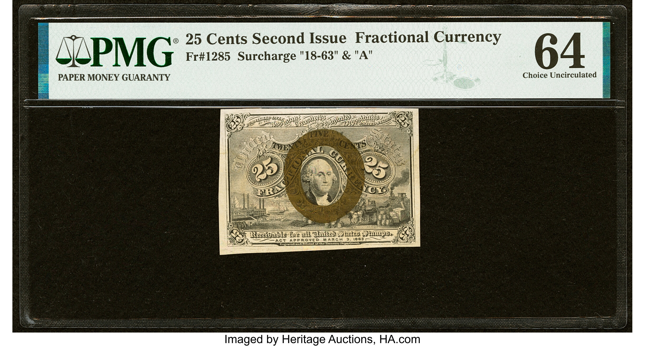 image for: Fr. 1285 25¢ Second Issue PMG Choice Uncirculated 64....