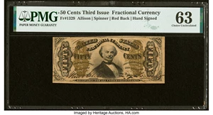 image for: Fr. 1329 50¢ Third Issue Spinner PMG Choice Uncirculated 63....
