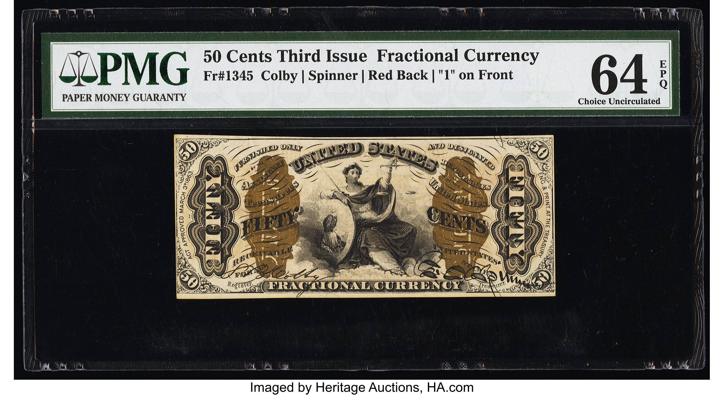 image for: Fr. 1345 50¢ Third Issue Justice PMG Choice Uncirculated 64 EPQ....