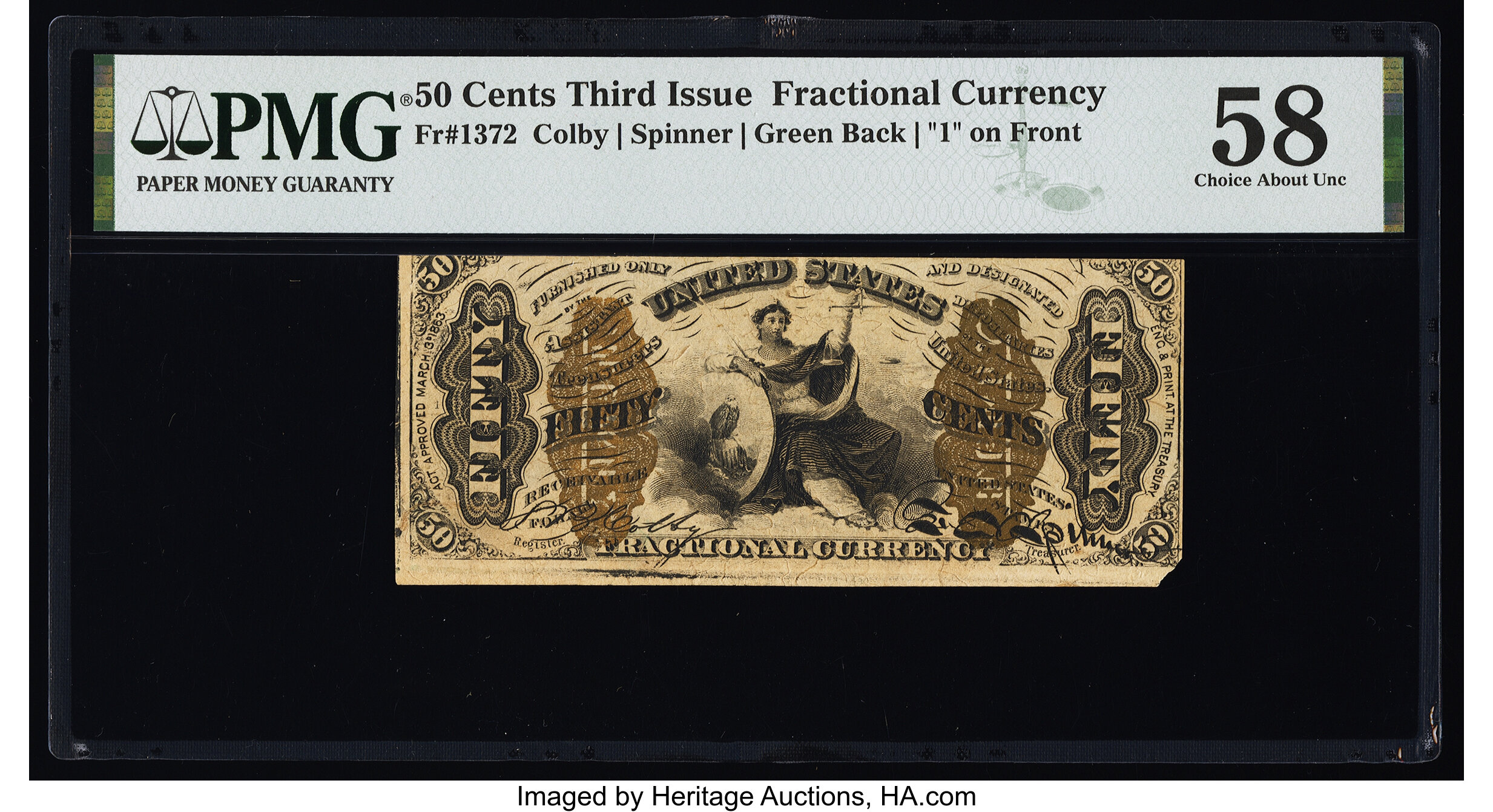 image for: Fr. 1372 50¢ Third Issue Justice PMG Choice About Unc 58....