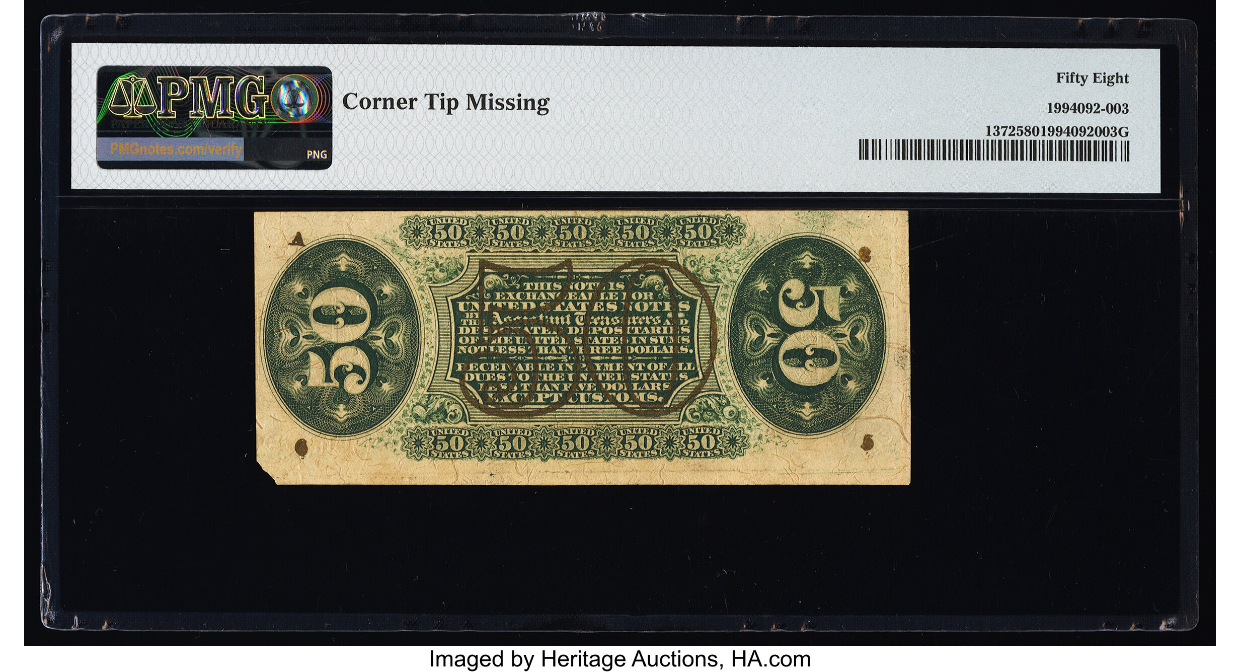 image for: Fr. 1372 50¢ Third Issue Justice PMG Choice About Unc 58....