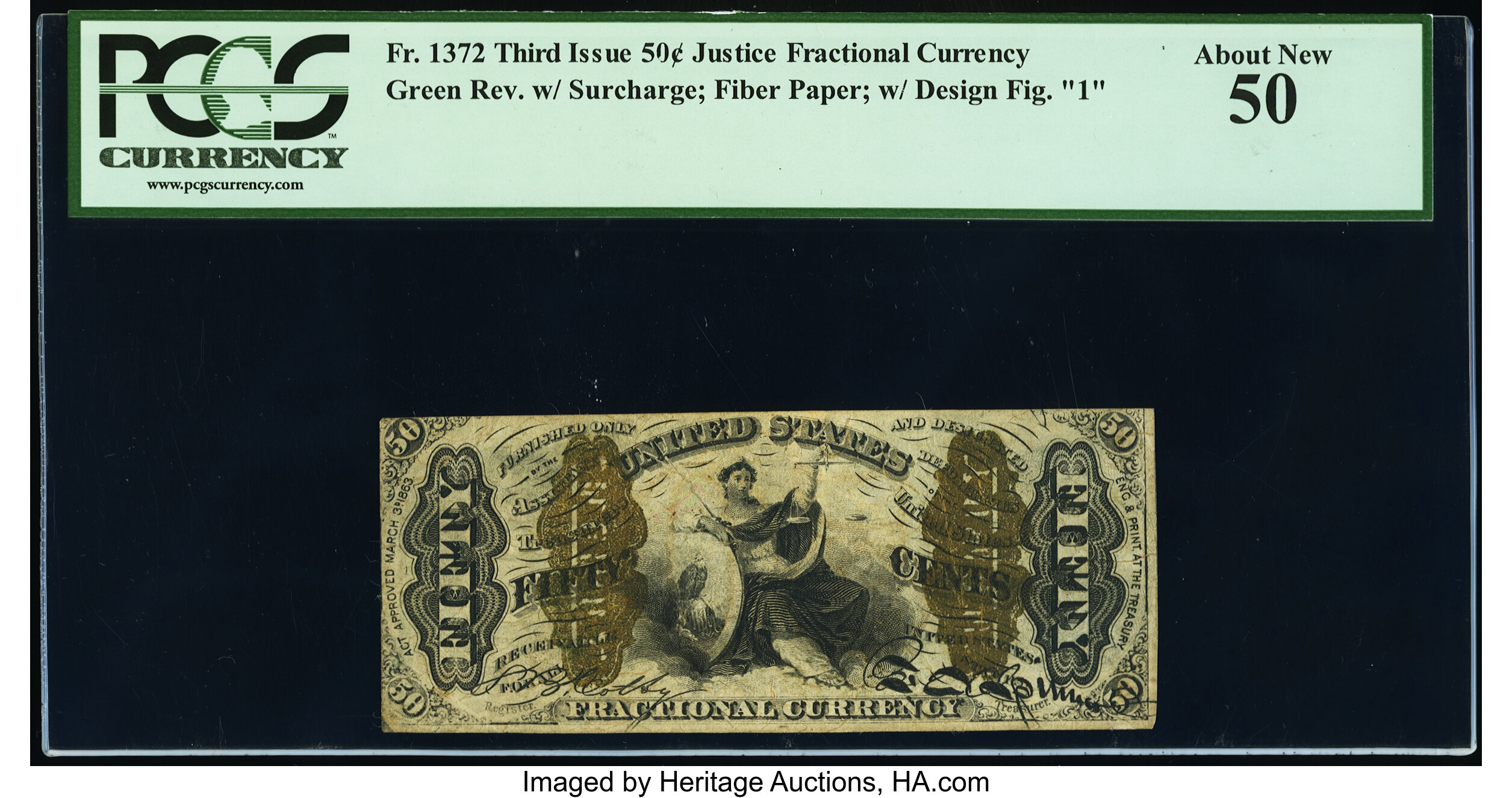 image for: Fr. 1372 50¢ Third Issue Justice PCGS About New 50....