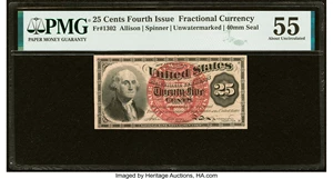 image for: Fr. 1302 25¢ Fourth Issue PMG About Uncirculated 55....