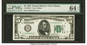 image for: Fr. 1950-F $5 1928 Federal Reserve Note. PMG Choice Uncirculated 64 EPQ....