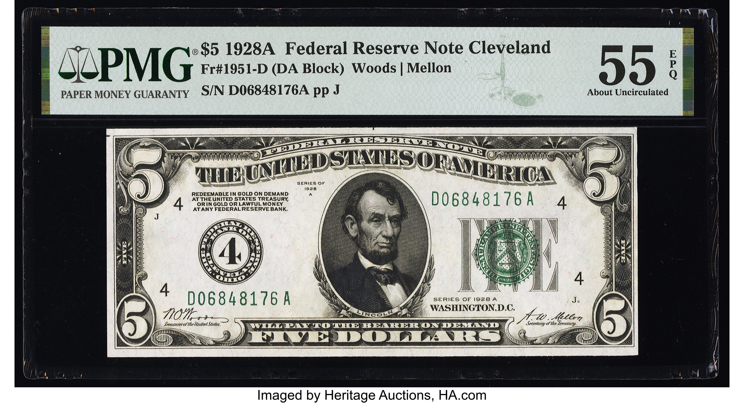 image for: Fr. 1951-D $5 1928A Federal Reserve Note. PMG About Uncirculated 55 EPQ....