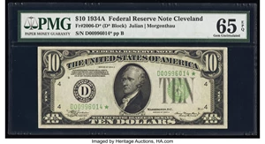 image for: Fr. 2006-D* $10 1934A Federal Reserve Star Note. PMG Gem Uncirculated 65 EPQ....