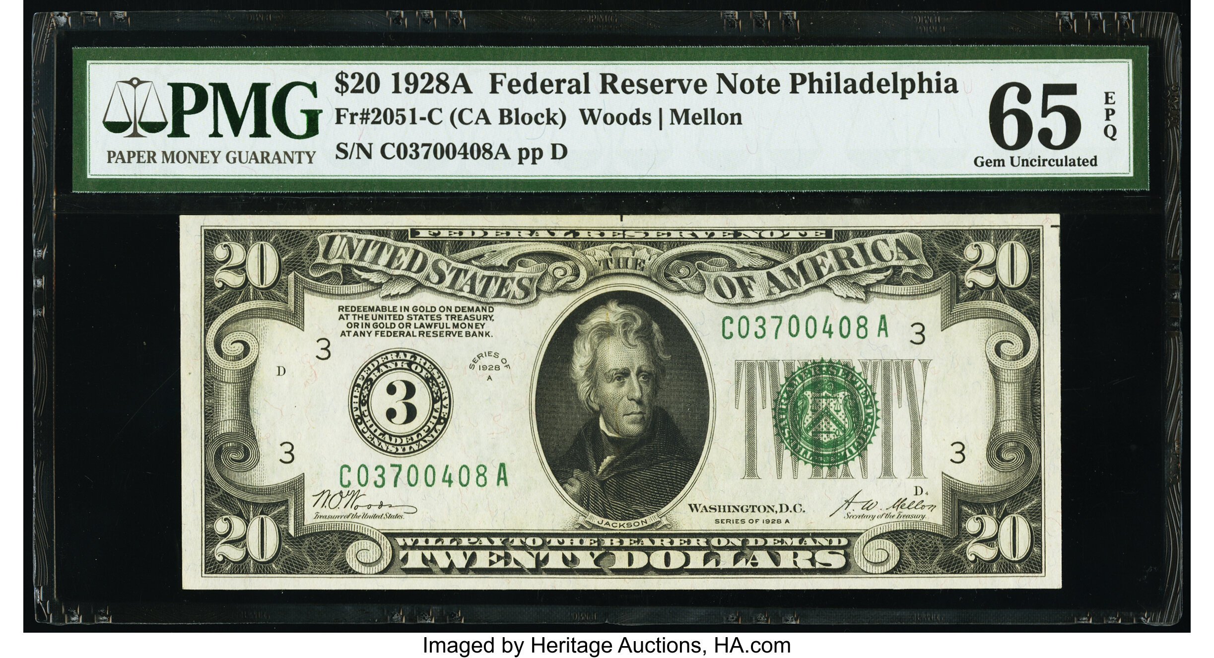 image for: Fr. 2051-C $20 1928A Federal Reserve Note. PMG Gem Uncirculated 65 EPQ....
