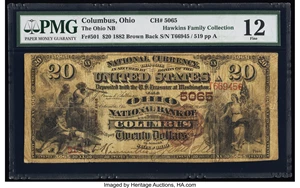 image for: Columbus, OH - $20 1882 Brown Back Fr. 501 The Ohio National Bank Ch. # 5065 PMG Fine 12....