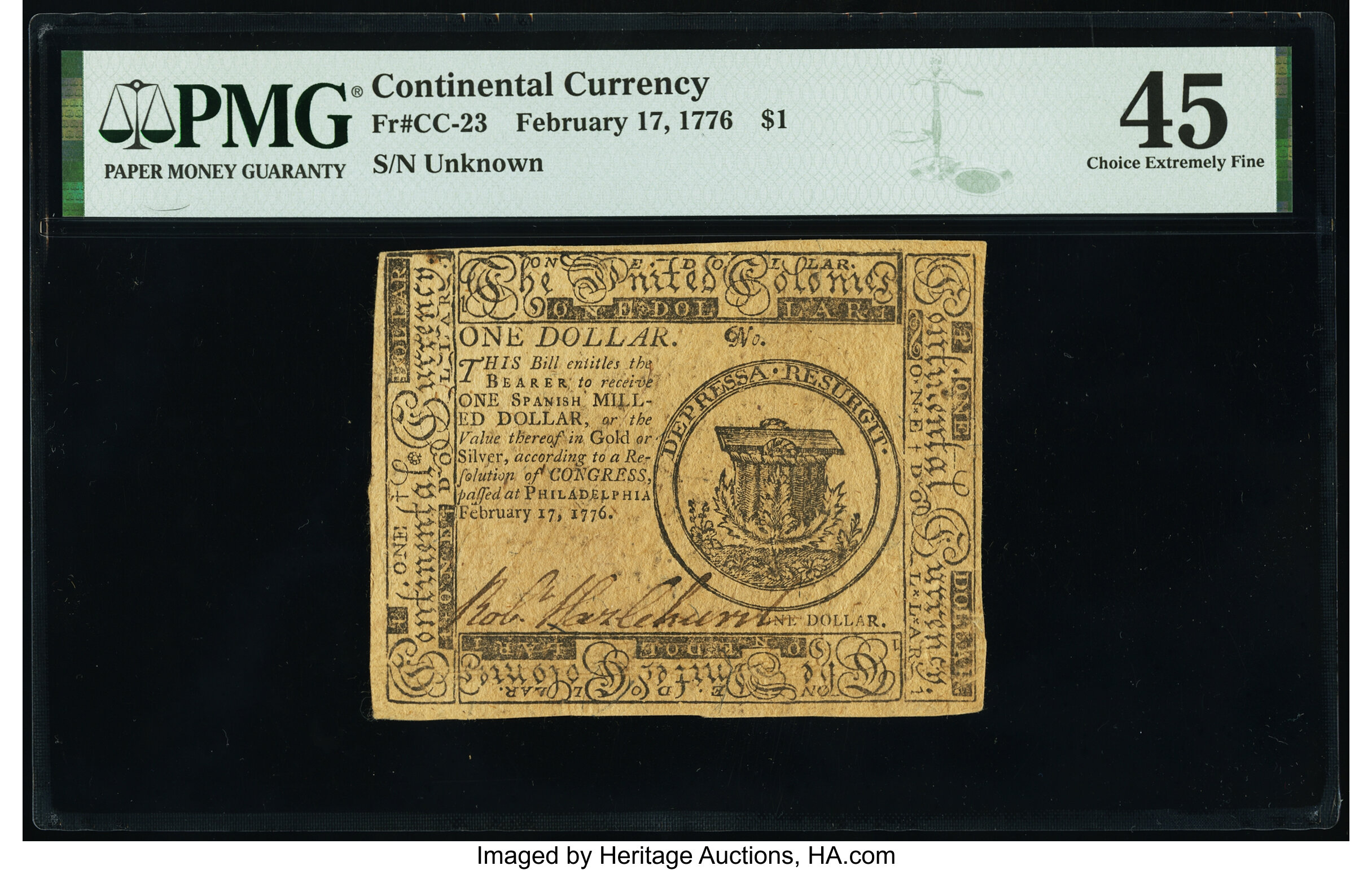 image for: Continental Currency February 17, 1776 $1 PMG Choice Extremely Fine 45....