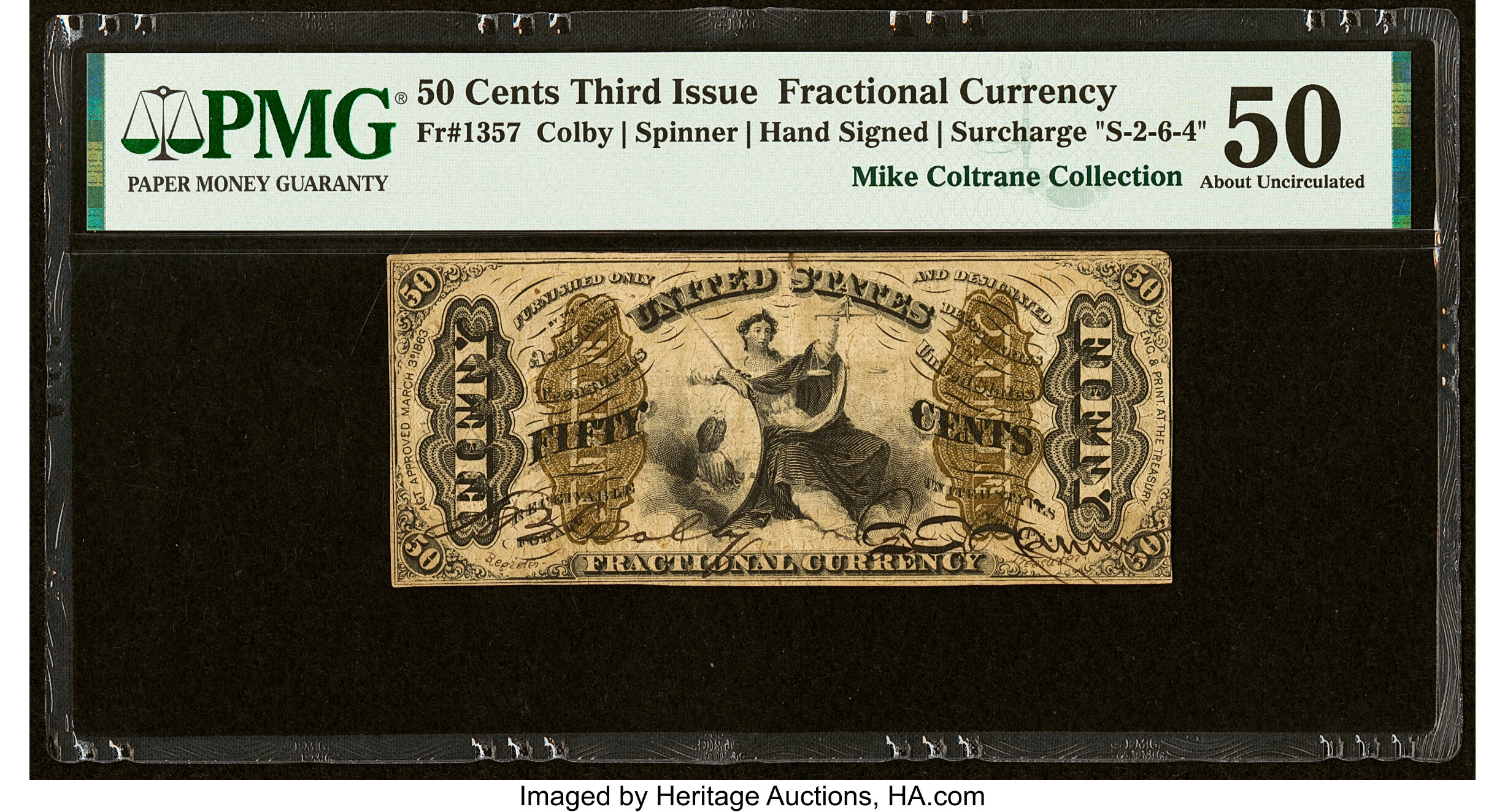 image for: Fr. 1357 50¢ Third Issue Justice PMG About Uncirculated 50....