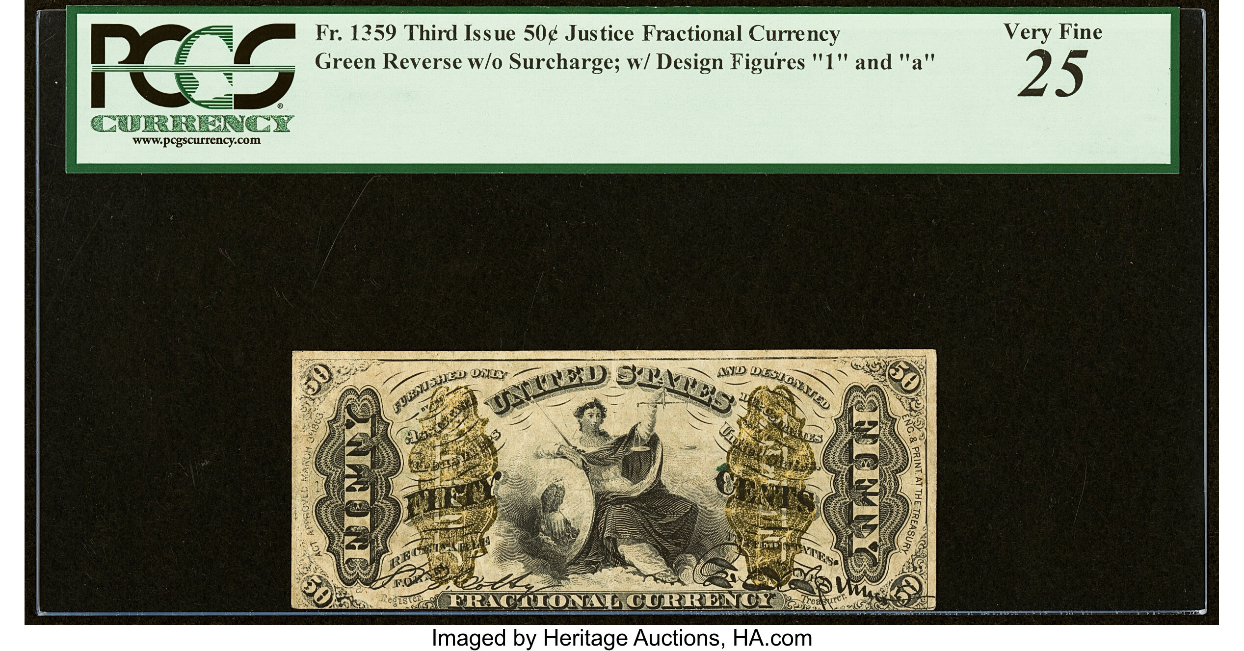 image for: Fr. 1359 50¢ Third Issue Justice PCGS Very Fine 25....