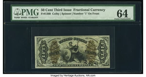 image for: Fr. 1360 50¢ Third Issue Justice PMG Choice Uncirculated 64....