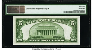 image for: Fr. 1651* $5 1934A Silver Certificate Star. PMG Choice About Unc 58 EPQ*....