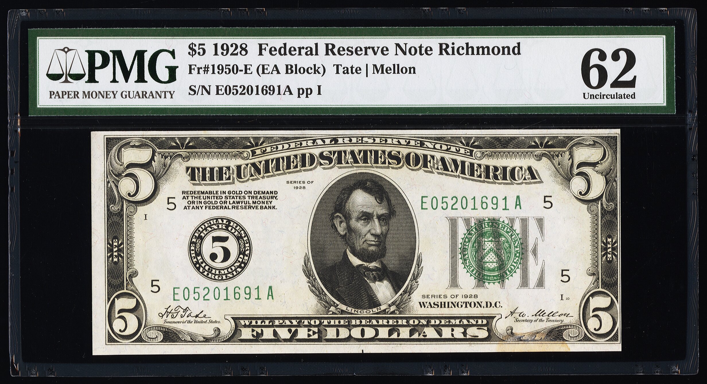 image for: Fr. 1950-E $5 1928 Federal Reserve Note. PMG Uncirculated 62....