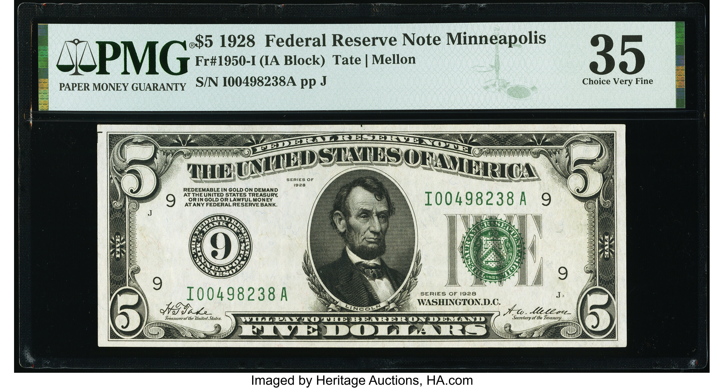image for: Fr. 1950-I $5 1928 Federal Reserve Note. PMG Choice Very Fine 35....
