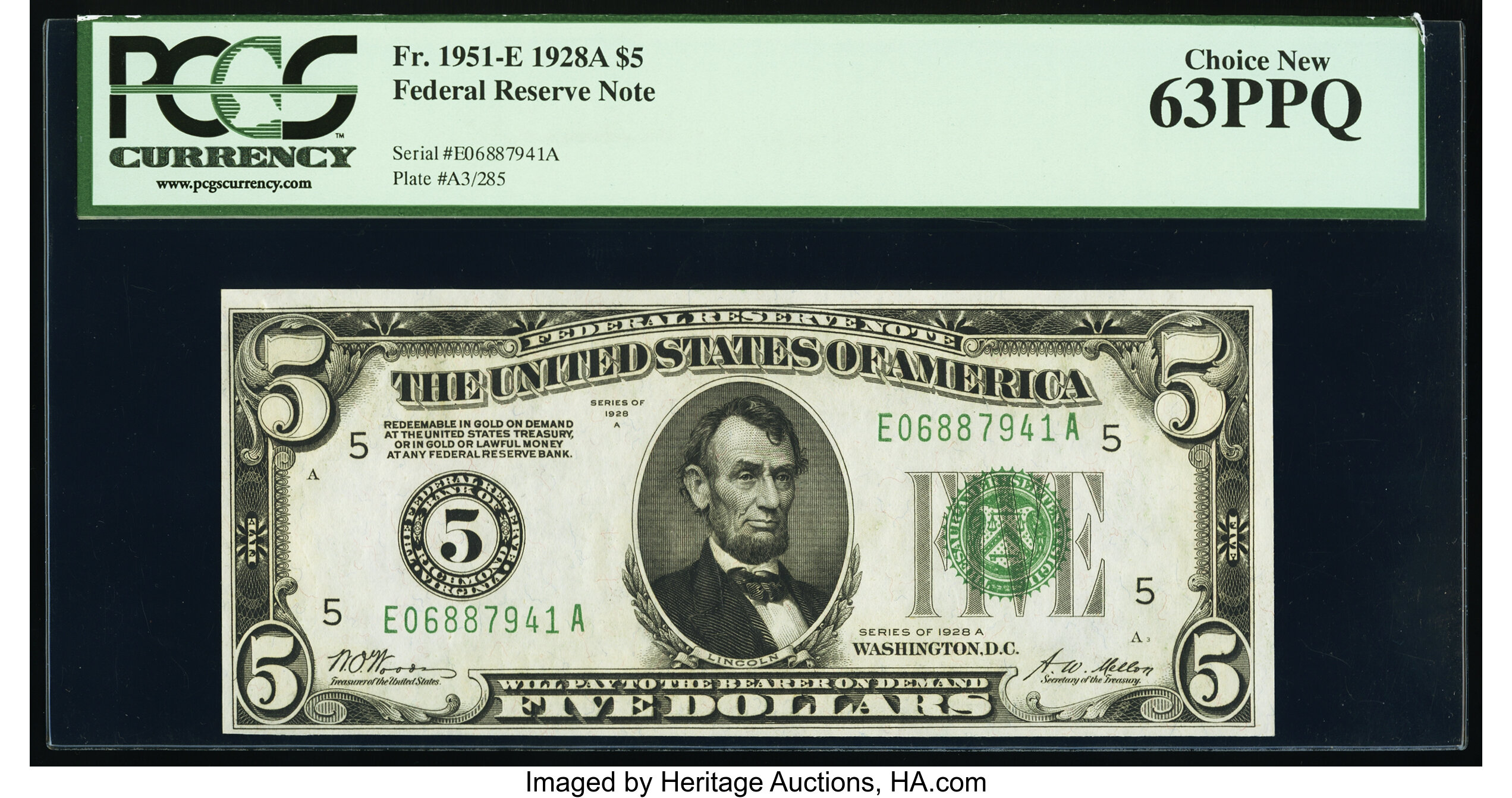 image for: Fr. 1951-E $5 1928A Federal Reserve Note. PCGS Choice New 63PPQ....