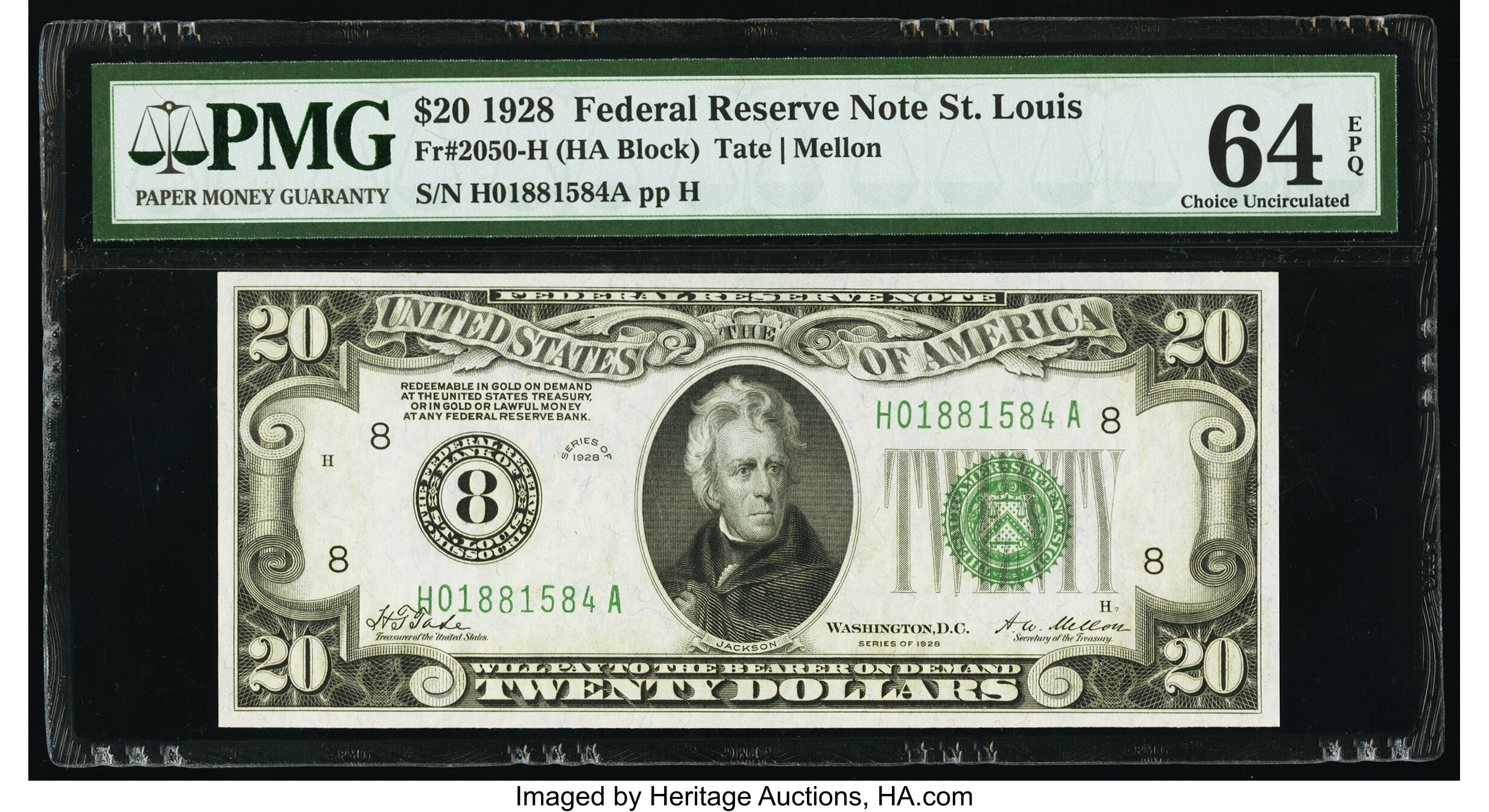 image for: Fr. 2050-H $20 1928 Federal Reserve Note. PMG Choice Uncirculated 64 EPQ....