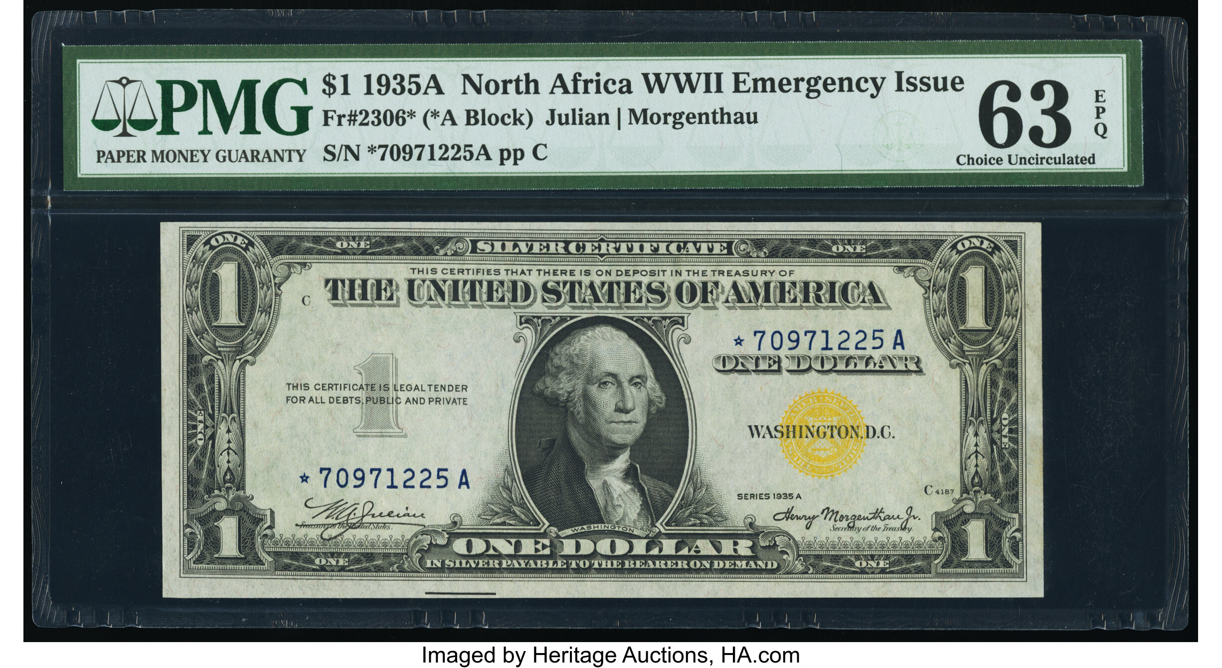 image for: Fr. 2306* $1 1935A North Africa Silver Certificate Star. PMG Choice Uncirculated 63 EPQ....