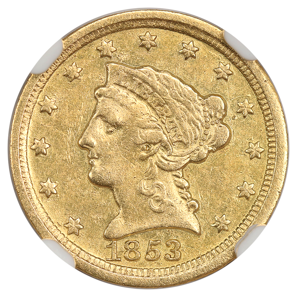 image for: 1853-D $2 1/2 NGC AU55