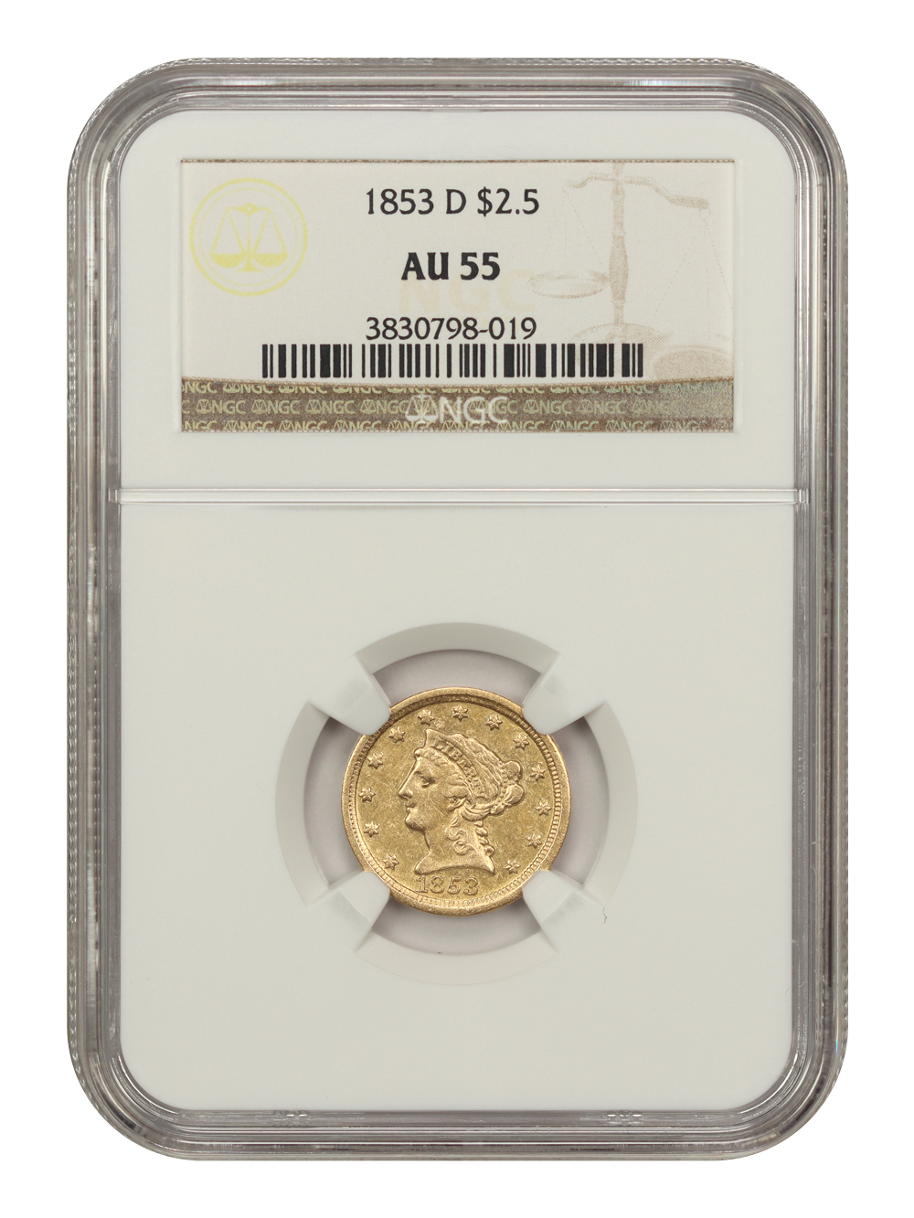 image for: 1853-D $2 1/2 NGC AU55