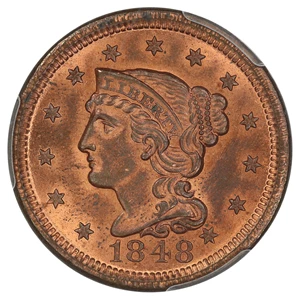 image for: 1848 1c PCGS/CAC MS65 RB