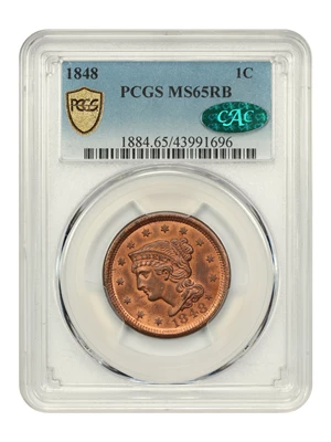 image for: 1848 1c PCGS/CAC MS65 RB