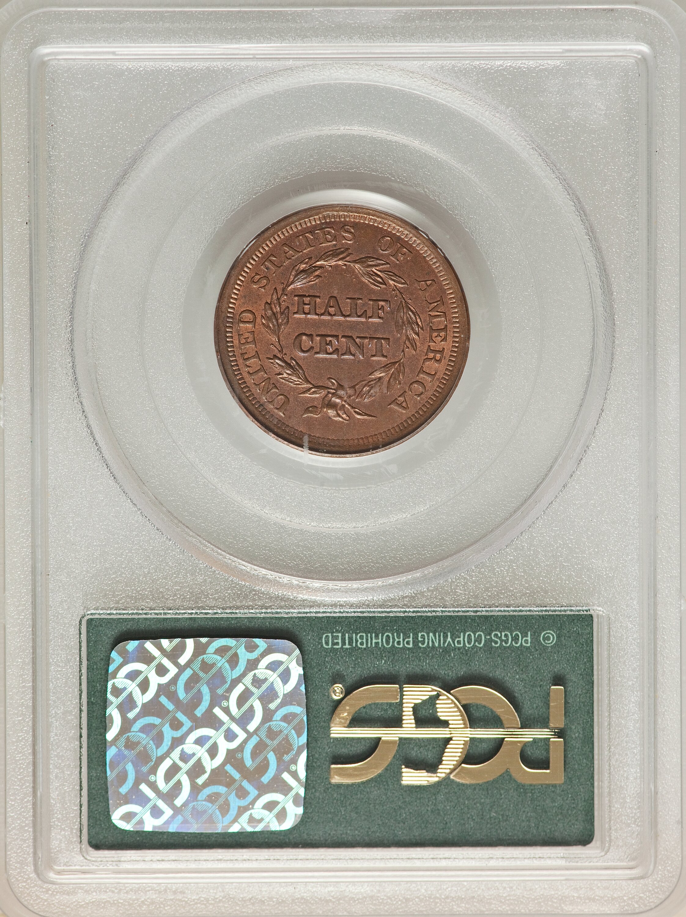 image for: 1856 1/2 C MS63 Red and Brown PCGS. PCGS Population: (26/33). NGC Census: (0/0). CDN: $450 Whsle. Bid for NGC/PCGS MS63. Mi...