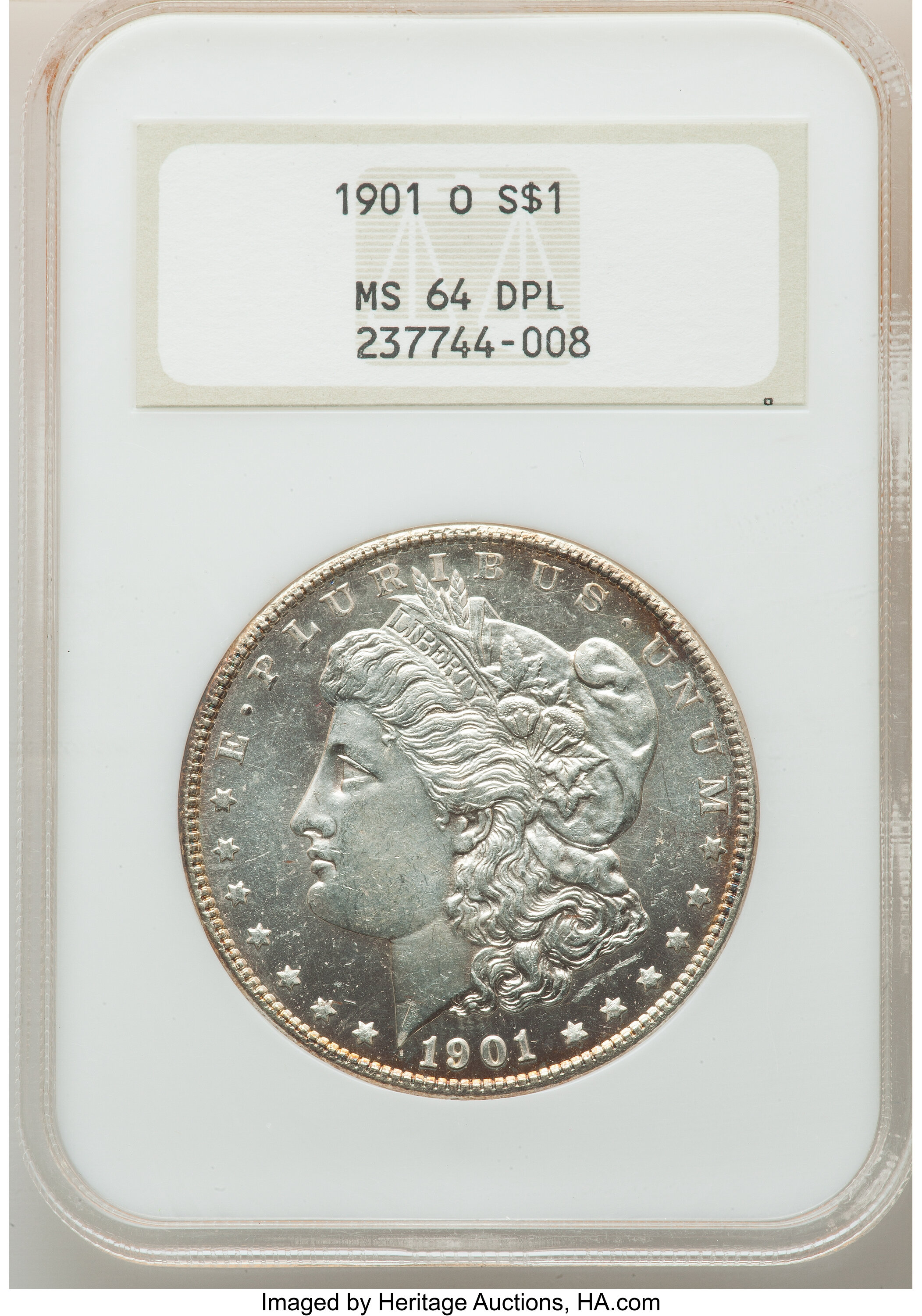image for: 1901-O $1 MS64 Deep Mirror Prooflike NGC. NGC Census: (38/24). PCGS Population: (17/11). CDN: $1,000 Whsle. Bid for NGC/PCG...