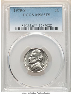 image for: 1970-S 5C MS65 Full Steps PCGS. PCGS Population: (51/11). NGC Census: (7/6). CDN: $315 Whsle. Bid for NGC/PCGS MS65. ...