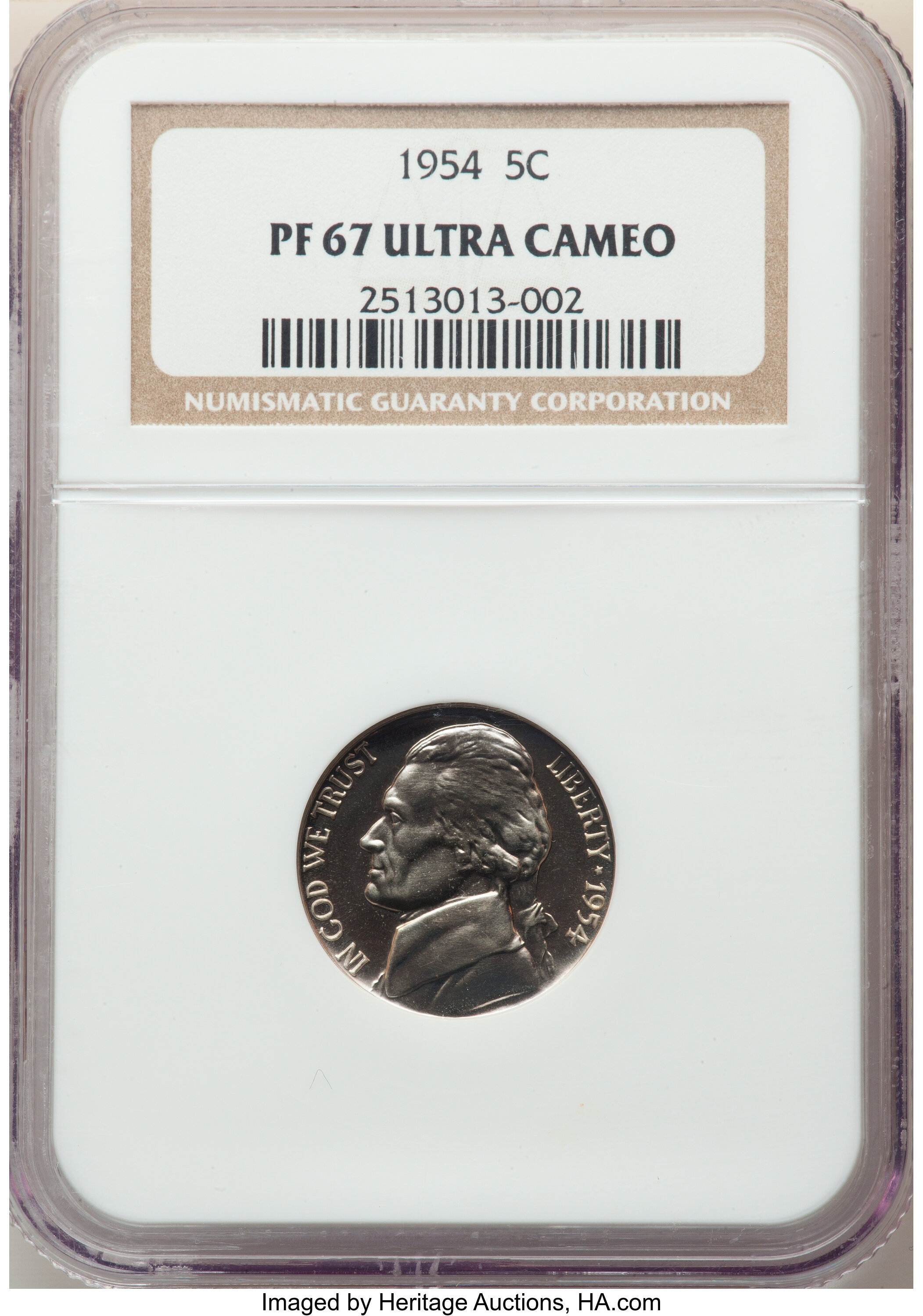 image for: 1954 5C PR67 Ultra Cameo NGC. NGC Census: (3/14). PCGS Population: (10/13). PR67. ...