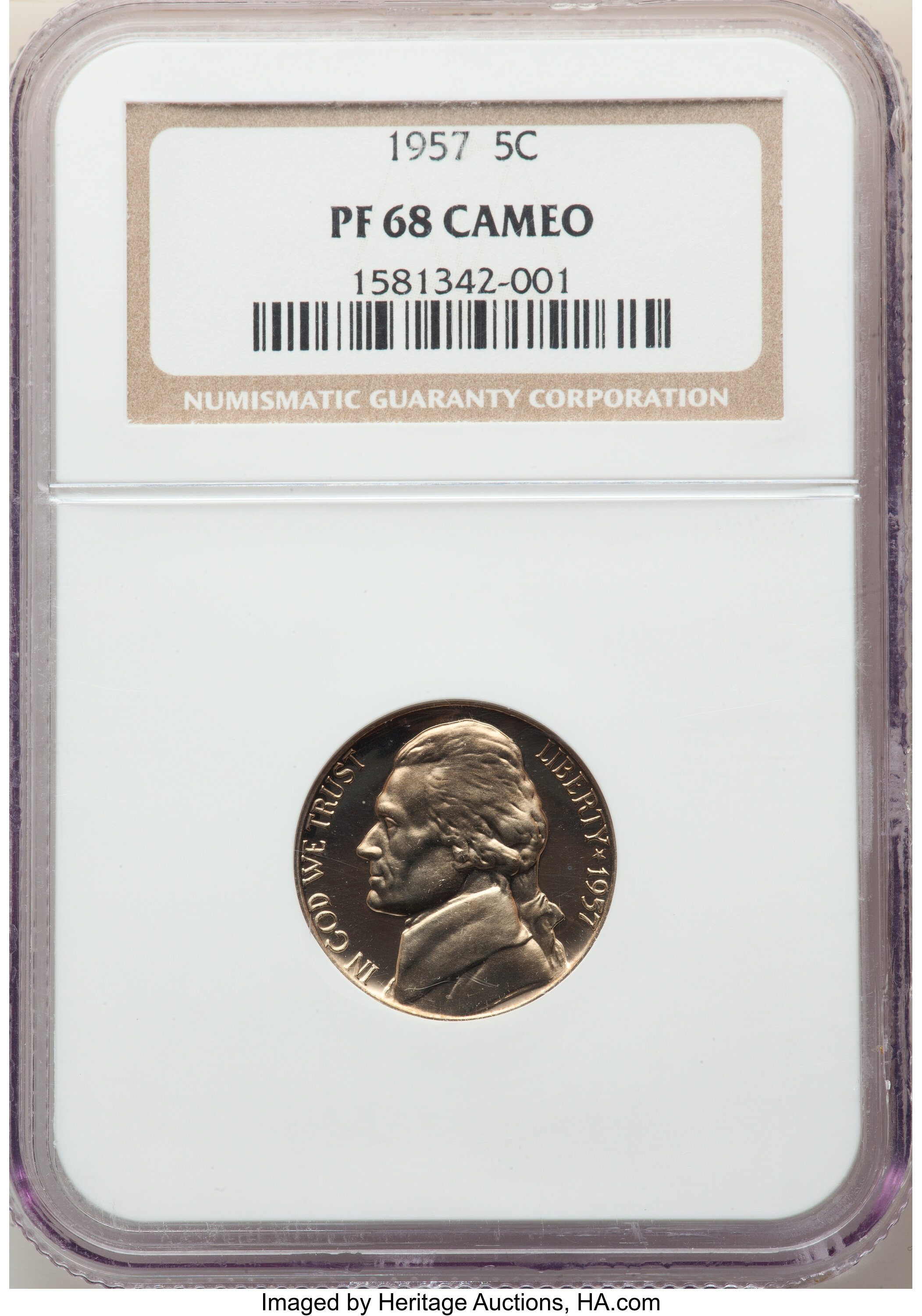 image for: 1957 5C PR68 Cameo NGC. NGC Census: (69/25). PCGS Population: (38/0). CDN: $550 Whsle. Bid for NGC/PCGS PR68. ...