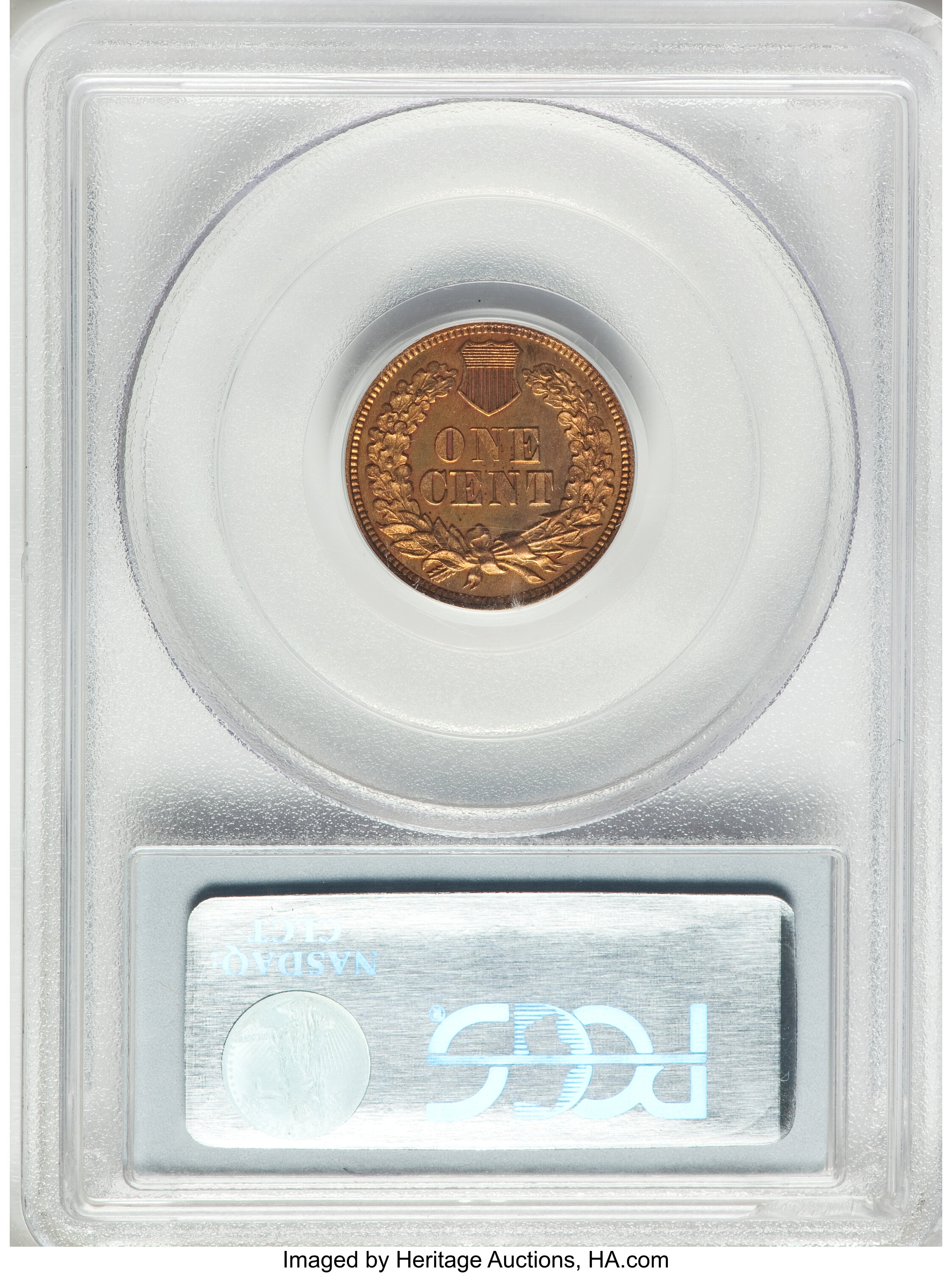 image for: 1866 1C PR65 Red PCGS. Snow-PR1. The well-preserved surfaces of this spectacular Gem are primarily copper-gold and orange w...