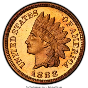 image for: 1888 1C PR66 Red PCGS. Uniform copper-orange color defines this Premium Gem proof. The devices on each side stand out parti...