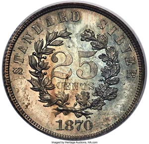image for: 1870 25C Standard Silver Quarter Dollar, Judd-912, Pollock-1008, High R.6, PR66 PCGS. Liberty wears a diadem inscribed LIBE...
