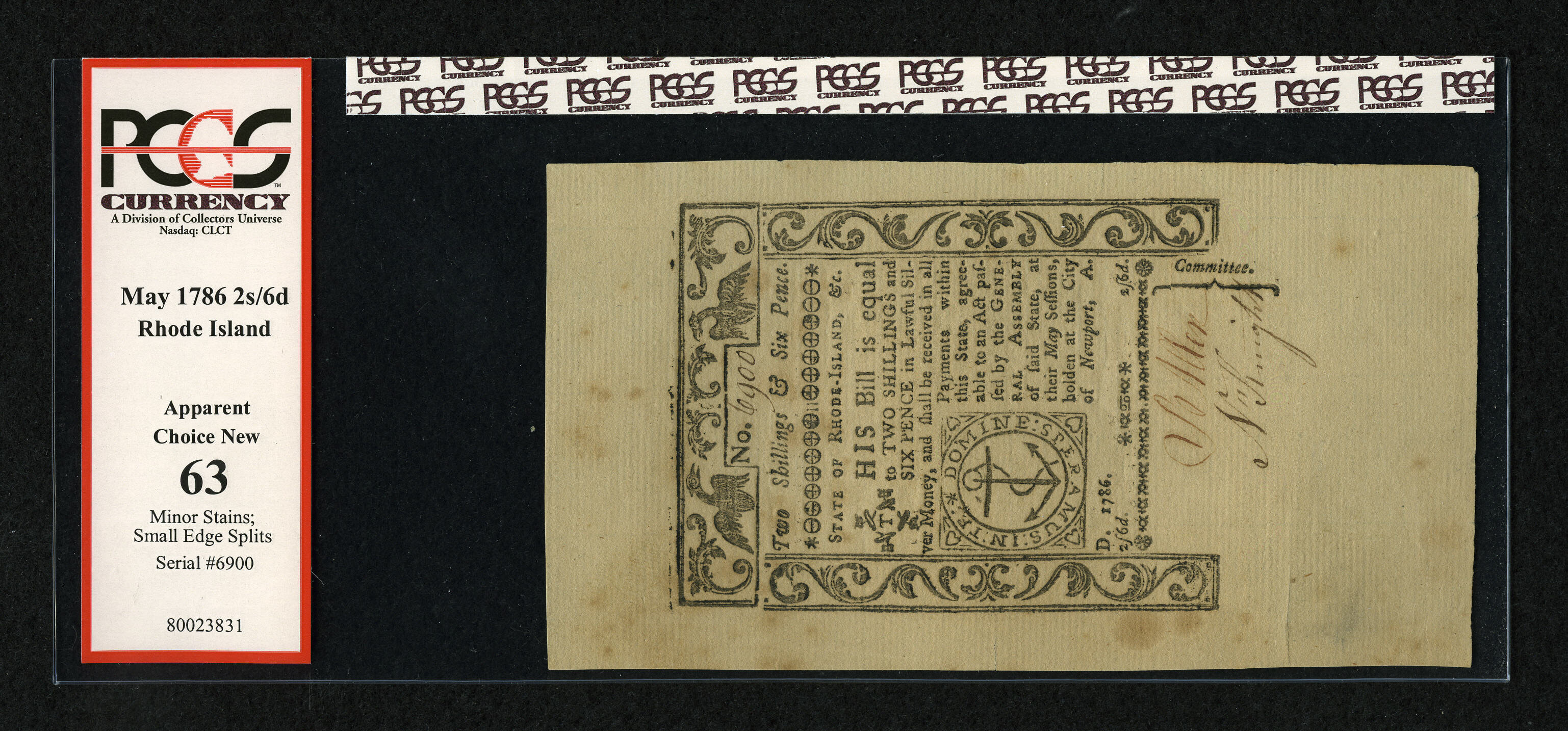 image for: Rhode Island May 1786 2s/6d PCGS Apparent Choice New 63....