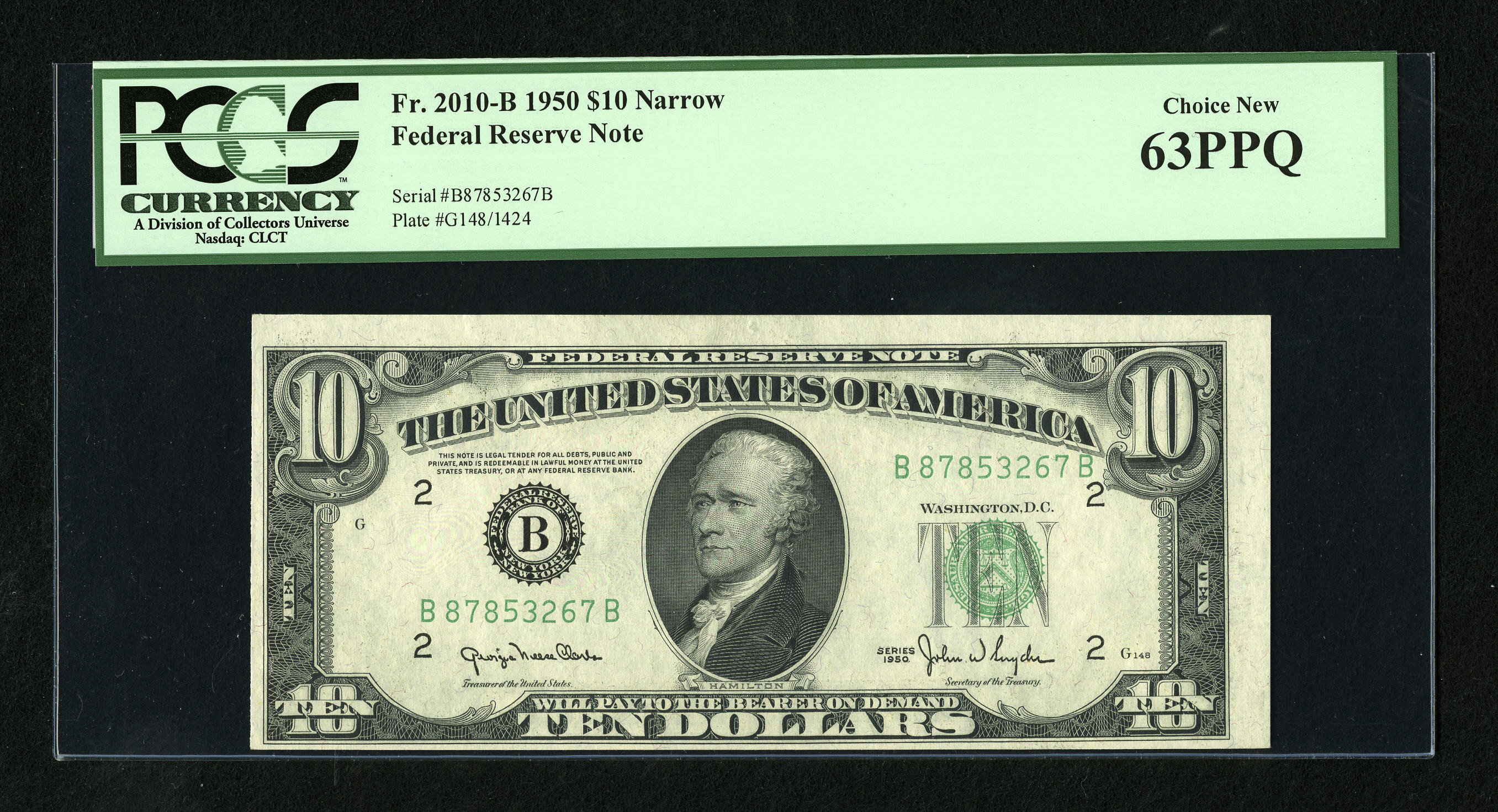 image for: Fr. 2010-B $10 1950 Federal Reserve Note. PCGS Choice New 63PPQ....