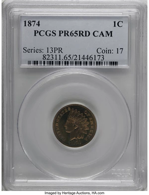 image for: 1874 1C PR65 Red Cameo PCGS....