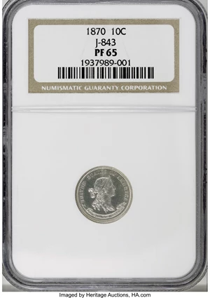 image for: 1870 10C Standard Silver Ten Cents, Judd-843, Pollock-942, Low R.6, PR65 NGC....