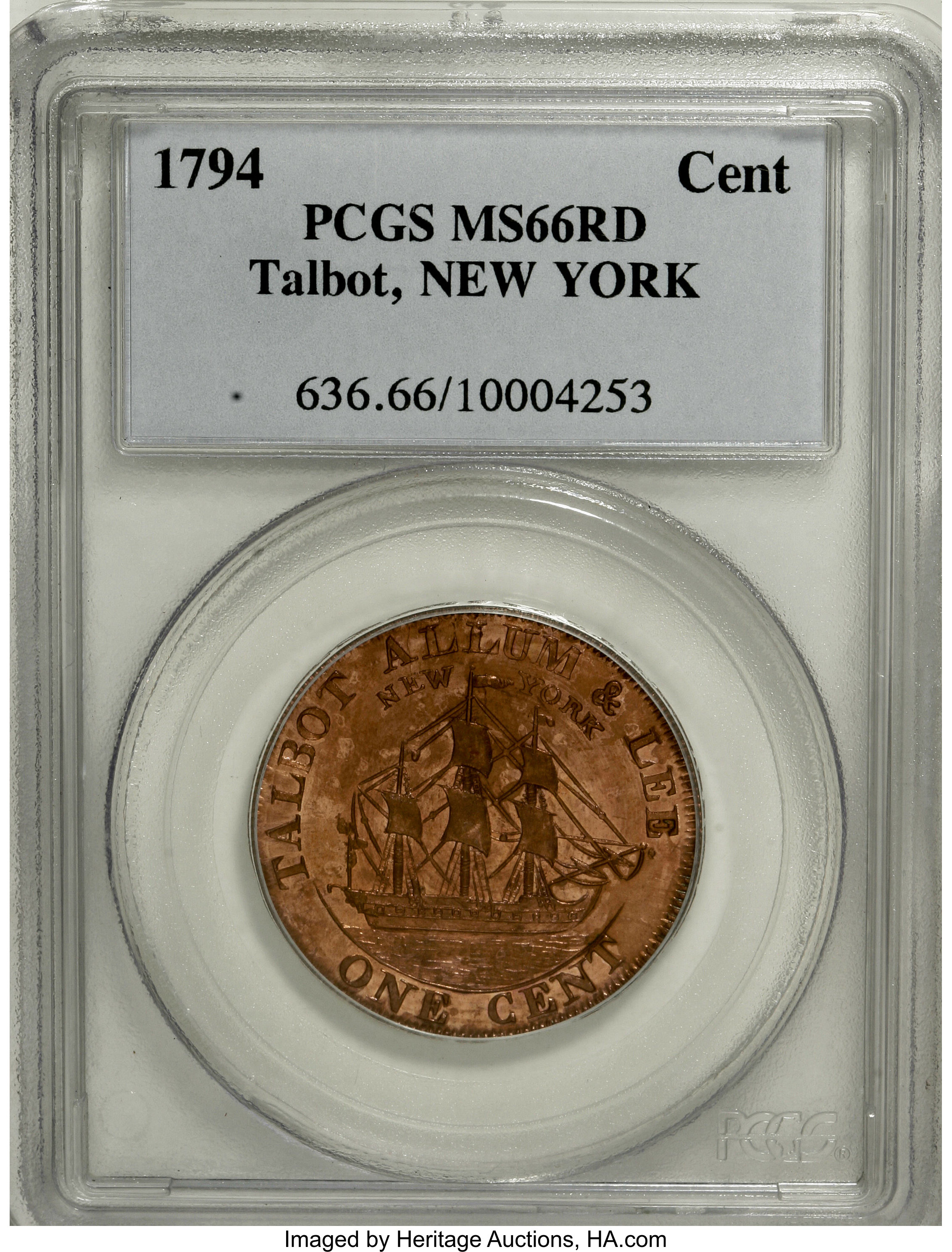 image for: 1794 1C Talbot, Allum & Lee Cent, NEW YORK MS66 Red PCGS....
