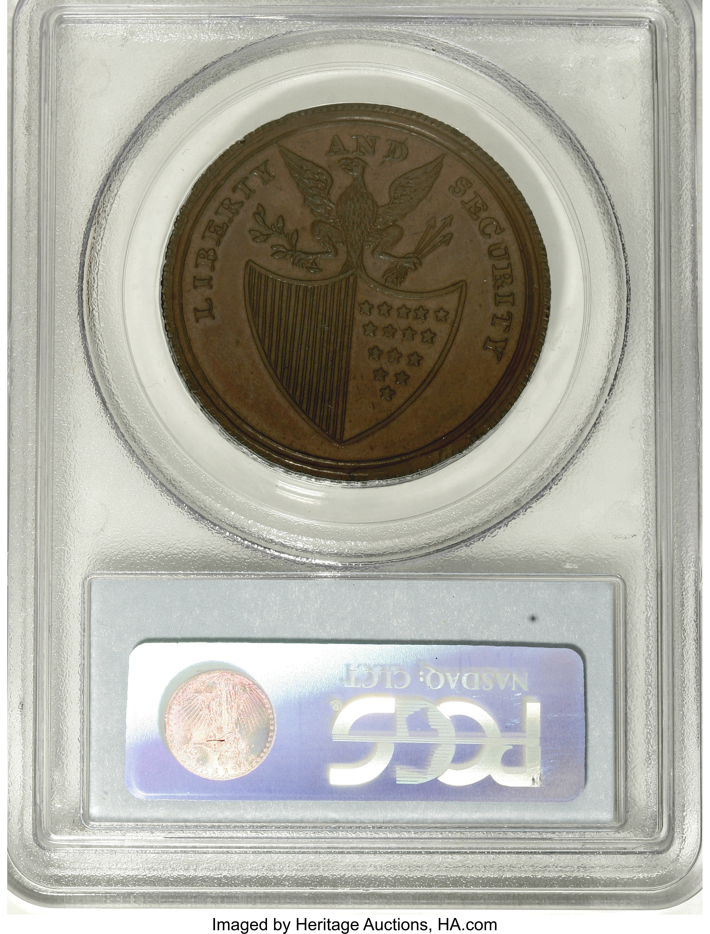 image for: Undated PENNY Washington Liberty And Security Penny, Corded Rim MS63 Brown PCGS....